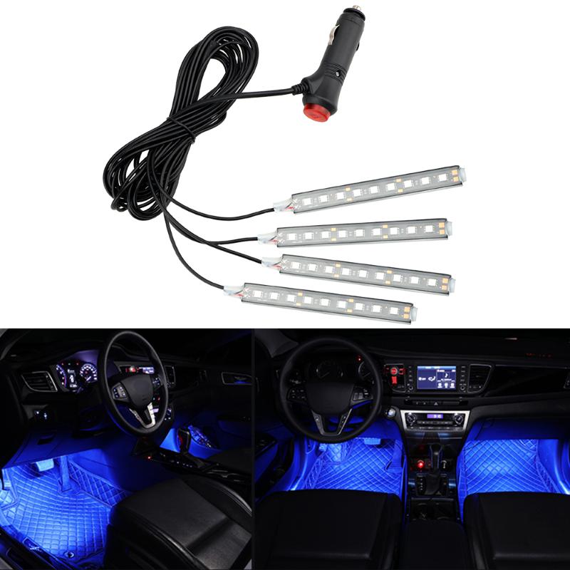 

LEEPEE Cigarette Lighter Adapter 9 LED 4 In 1 Car Interior Atmosphere Lights Dash Floor Foot Strip Lights Auto Decorative Lamp
