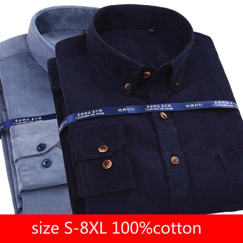 

2020 New Arrival Fashion Super Large Spring Autumn Men Corduroy 100% Pure Cotton Long Sleeve Shirt Casual Plus Size -8XL, 08