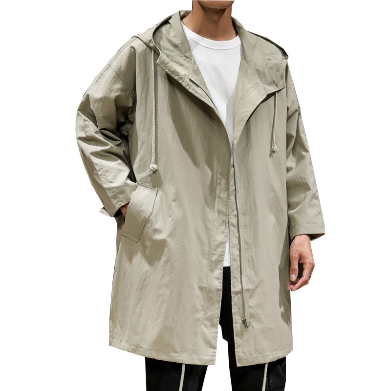 

2019 Autumn New Casual Trench Coat Men Brand Fashion Medium Long Sleeve Solid Pocket Trench Jacket Men Loose Windbreaker, Black
