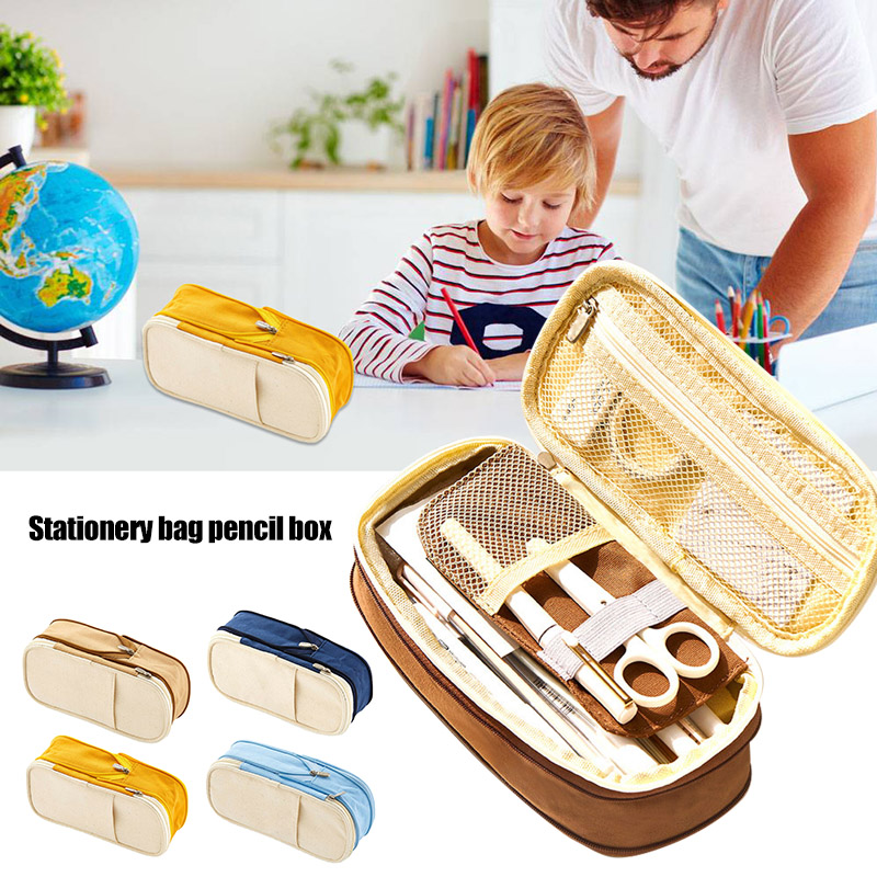 

Double Layers Pencil Pen Case Office School Students Large Capacity Storage Bag QJY99