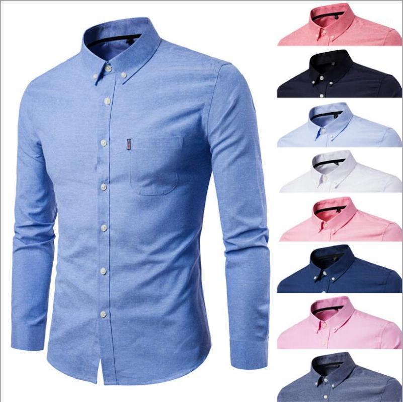 2018 Couleur unie Hommes Mode Manches longues Slim Fit Chemise Homme Haute Qualité Solide Chemise Non Fer Slim Fit Anti-rides 9 couleurs1
