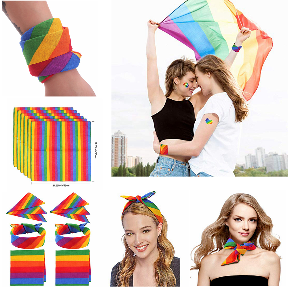 

Rainbow bandana stripe gradient scarf headband hip hop printed cotton bandana unisex LGBT Party Celebration Supplies 22*22 inch 55cm FFA3281