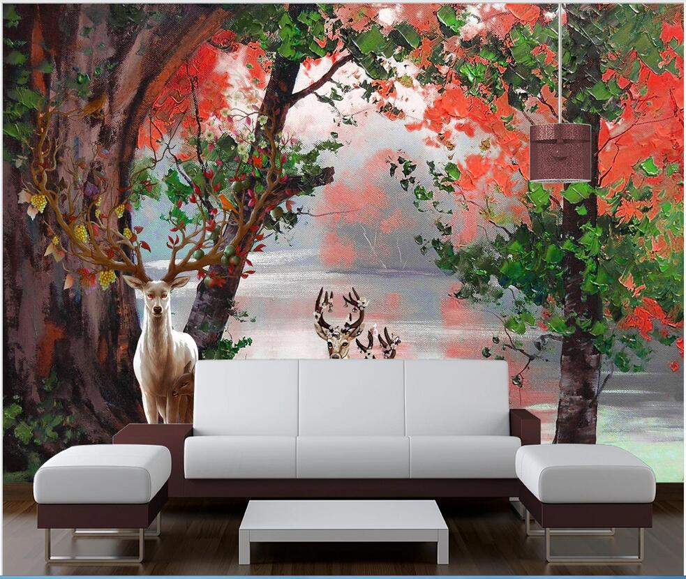 

3D wall covering custom mural wallpaper Nordic beautiful landscape flowers and birds elk sofa TV background wall home decor wall papers, Black