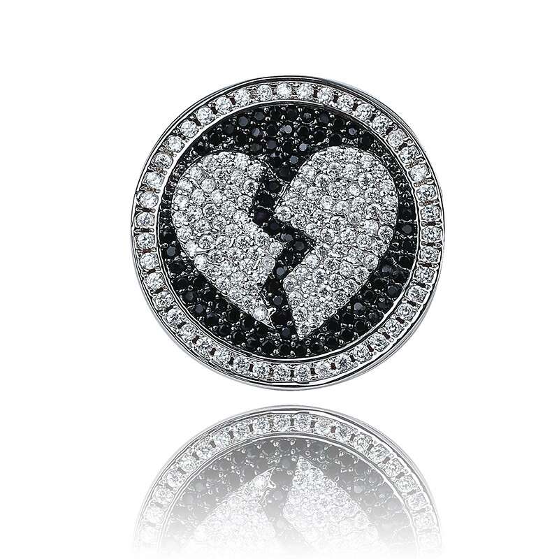

Wholesale- iced out broken heart cluster rings for men luxury designer bling black white diamond ring silver love statement jewelry 5 sizes