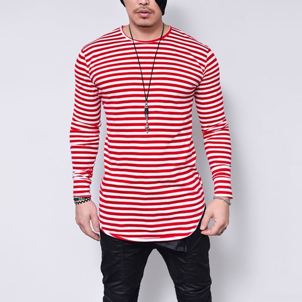 

Oversized 5xl T Shirt Men Black O Neck Long Sleeve Men Tshirt Striped Print Streetwear Casual Shirt Mens Clothing Camiseta