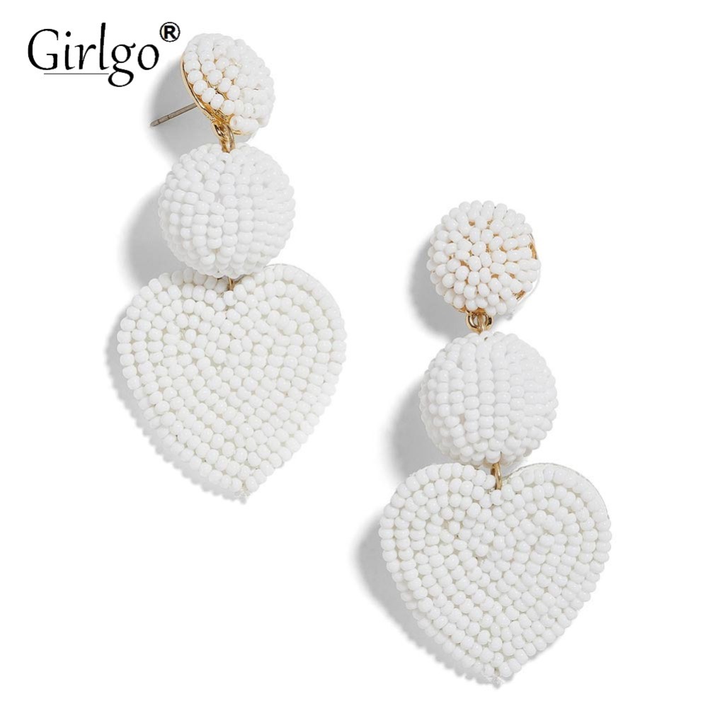

Girlgo Boho Fashion Love Heart Handmade Drop Earrings for Women Trendy Beads Ethnic Hanging Pendant Earrings Jewelry Party Gifts