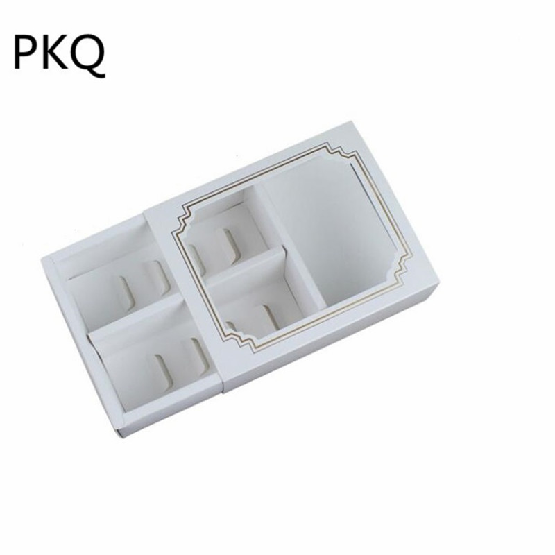 

10pcs White Cardboard Paper Drawer Box Bronzing Macaroon Packaging Box with PVC Window Chocolate Muffin Biscuits Wedding