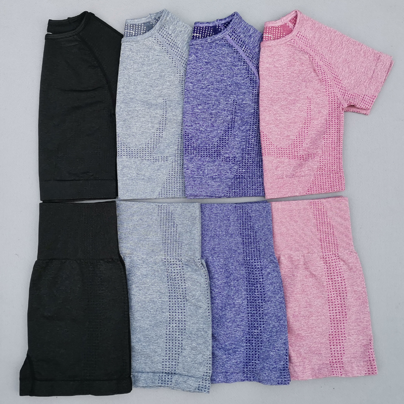 

Vital Seamless Gym Set Workout Clothes Women Short Sleeve Crop Tops Fitness Shorts Sports Wear Gym Clothing 2Pcs Yoga Sport Suit T200615, Sky blue set