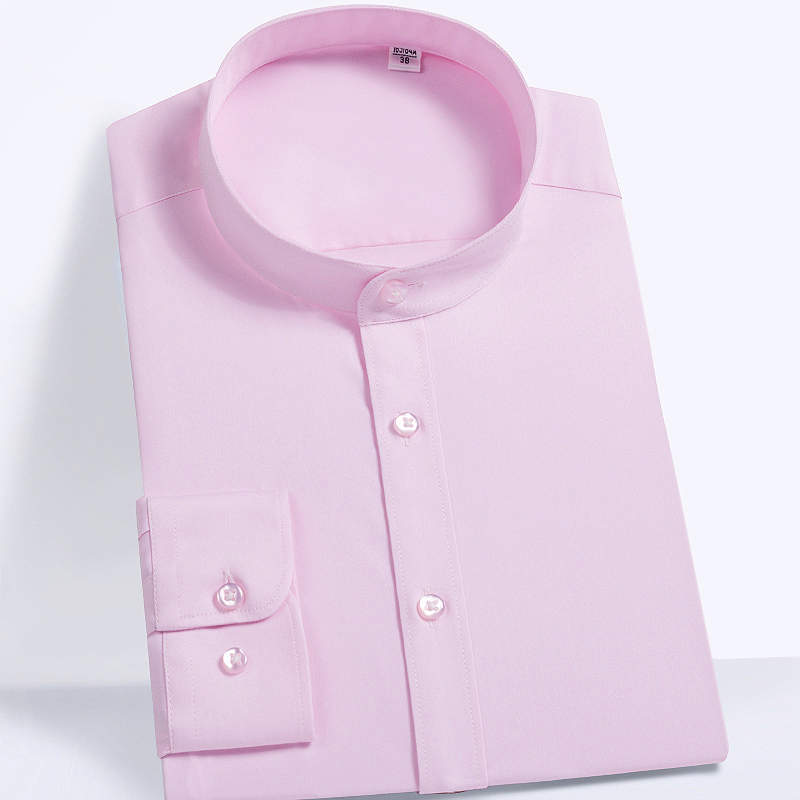 

Men's Fashion Banded Collar Long Sleeve Shirt Pocket-less Design Comfortable Bamboo Fiber Casual Standard-fit Easy-care Shirts, Black