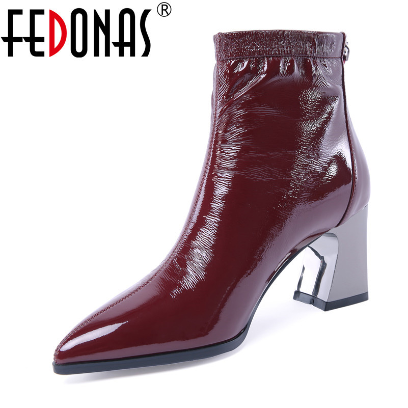 

FEDONAS Ankle Boots Women Autumn Winter Pointed Toe Ladies Shoes Woman High Heels Party Wedding Pumps Ladies Zipper Boots, Black