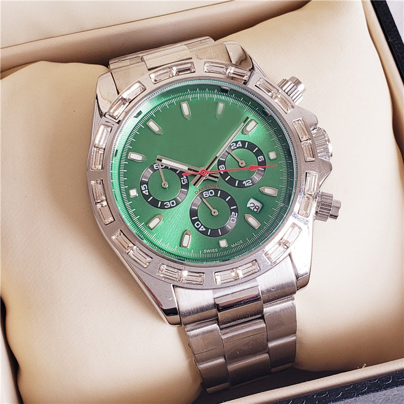 

Diamond Running Stopwatch Mens Watches Small Dials Work Quartz Wristwatches Stainless Steel Waterproof Fashion Men's Watch Gift, Slivery;brown