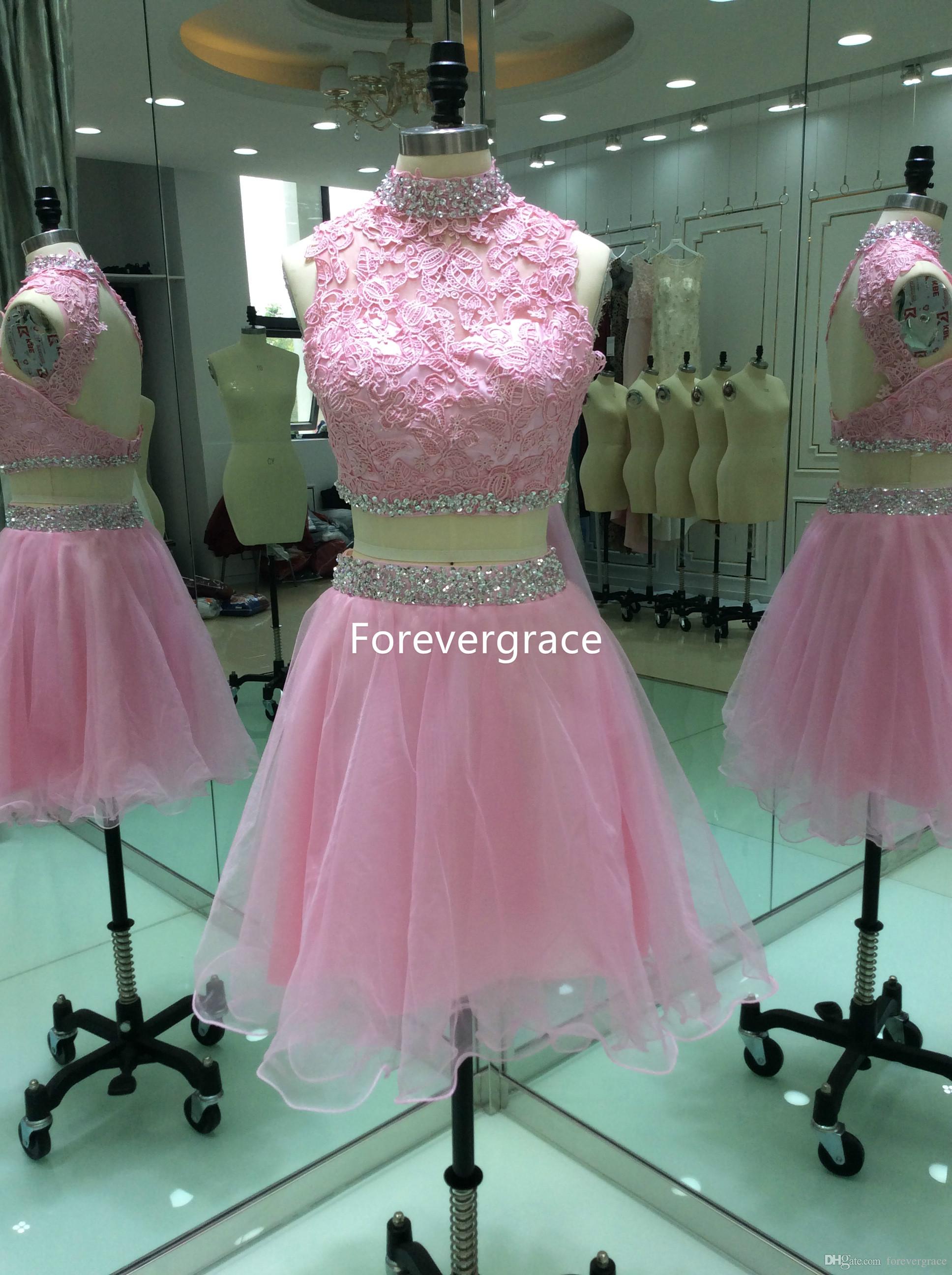 

2019 Real Photos Short Mini Applique Lace Beaded Homecoming Prom Dress Sexy Tulle Sleeveless Backless Party Gown Custom Made Plus Size, Pink
