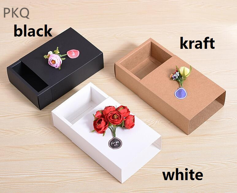 

20pcs Kraft Paper Drawer Box Gift Packaging Cardboard White Box Wedding Favor Delicate Drawer Style Black 11 Sizes