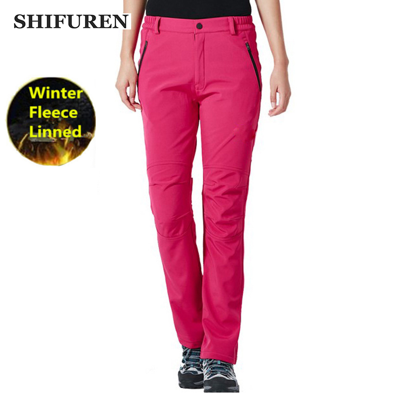 

SHIFUREN 2020 New Winter Women Hiking Pants Waterproof Windproof Fleece Thermal Outdoor Sports Pants Camping Trousers, Black