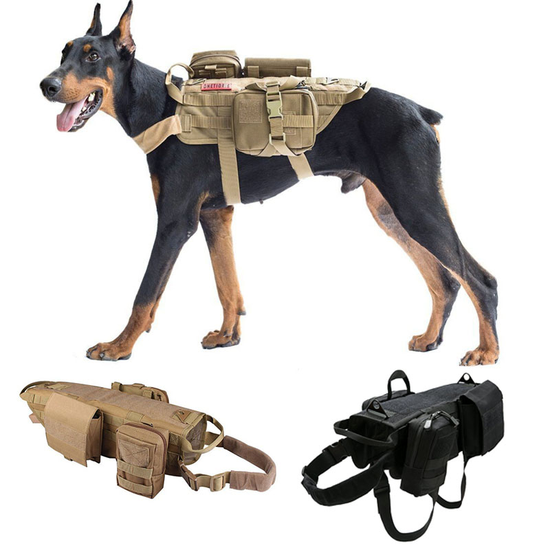 

Tactical K9 Dog Vest Training Molle Vest Harness Outdoor Hunting Service Dog Pet Clothes With Pouch Handle, Black