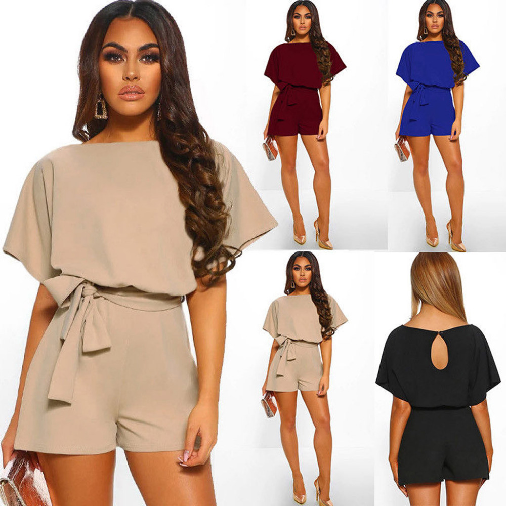 2020 Fashion Casual Womens Solid Color Belt O Neck Short Sleeved Wide Leg Pants Short Jumpsuit Lace Sports Jumpsuit Drop Shipping From Bestshirt005 32 83 Dhgate Com