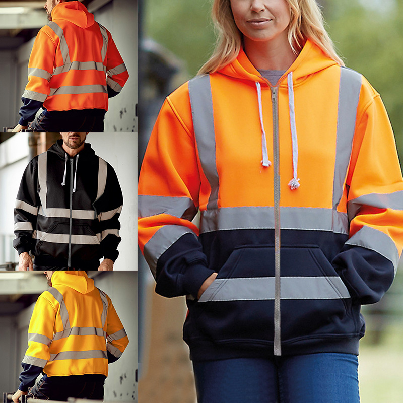 

Men's Hoodies & Sweatshirts Est Mens Jackets Hooded High Visibility Workwear Coat Long Sleeve Hoodie Soft For Outdoor, Black