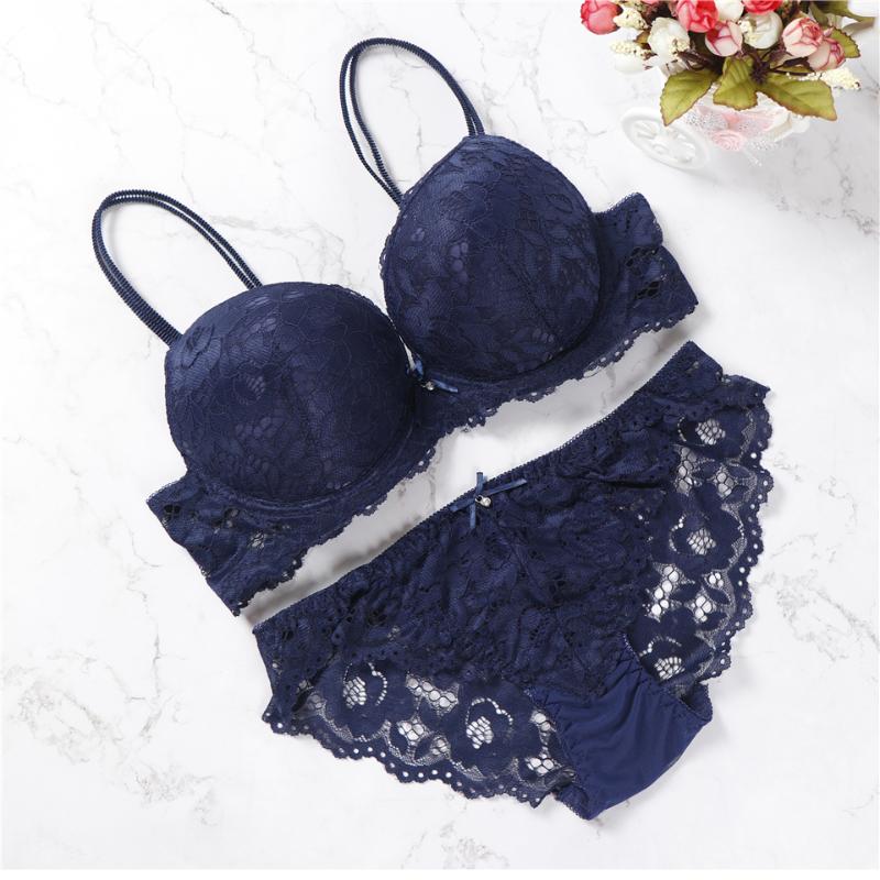 

2020 brand new sexy lace bra set solid flower three quarters women underwear hot sale girls intimate 6 colors, Black