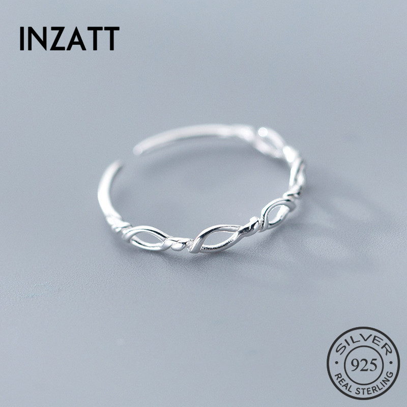 

INZAReal 925 Sterling Silver Minimalist Geometric Hollow Braided Rope Adjustable Ring For Fashion Women Party Fine Jewelry