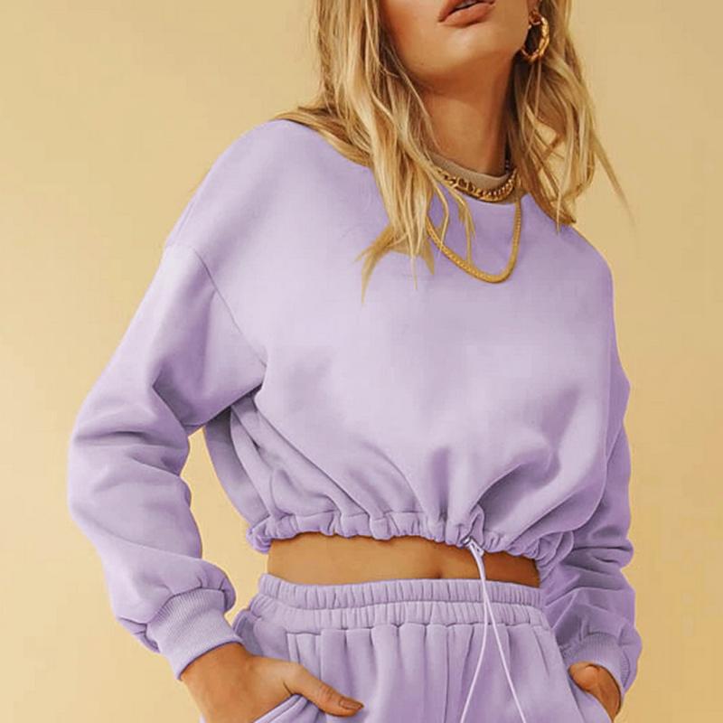 

Women 2 piece Set Crop Hoodies Tops Jogger Pants Women Tracksuit Crop Top Trousers Casual Sportwear Matching Set, Hoodies-khaki