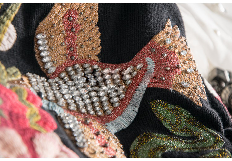 

Fashion- Stunning Embroidery Wool Sweaters 2017 Fashion Autumn Runway Designer Autumn Winter Warm Women Long Sleeve Beaded Pullovers, As photo