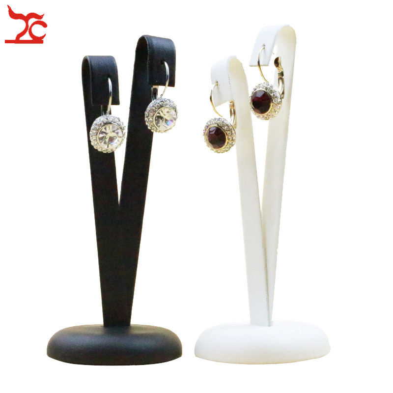 

2PCS V Shape Display Stand White / Black PU Leather Earring Display Holder Rack Jewelry Organizer Showcase jewelry stand