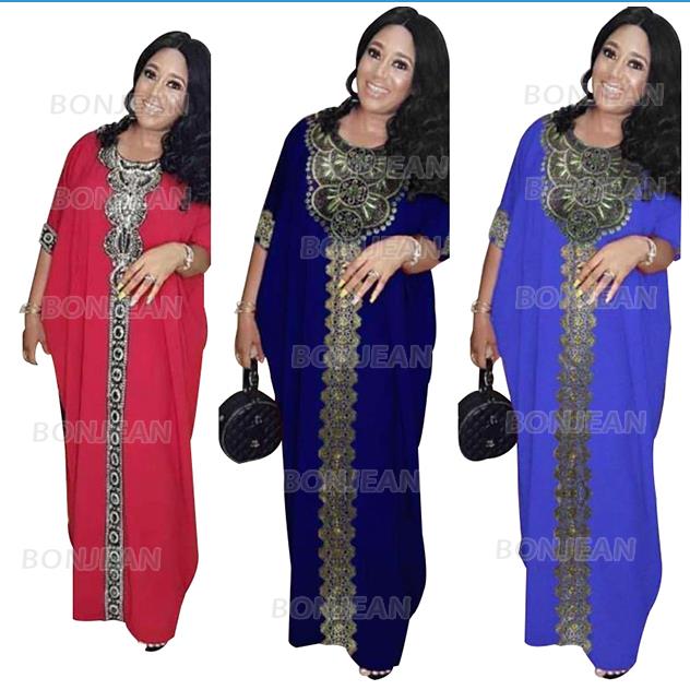 

African Dresses For Women Africa Clothing AFrican Design Bazin Chiffon Long Stick Diamond SLeeve Dashiki Dress Lady