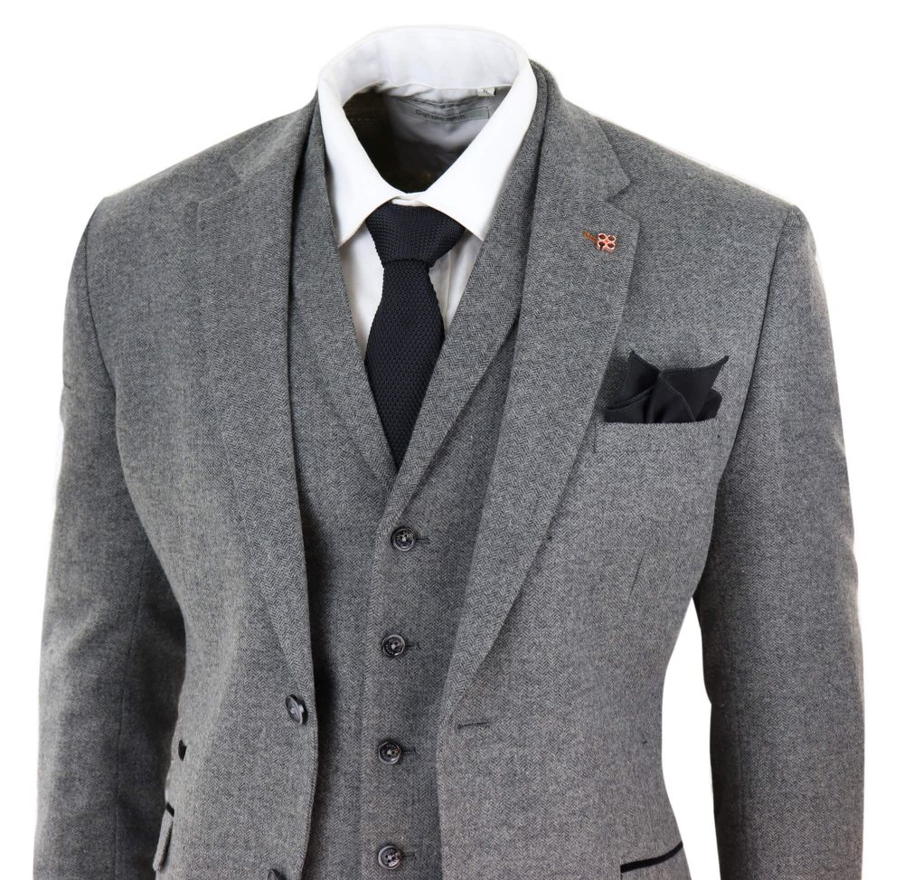 

Mens Dark Grey Herringbone Tweed 3 Piece Suits Peaky Blinders Wool Suit Wool Tweed Suit Jacket Vest Pants Custom Made Wedding Tuxedos, Same as image