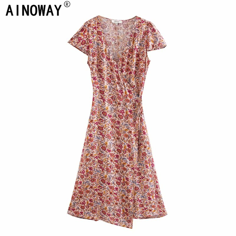 

Boho Chic Summer Vintage Floral Print Buttons Maxi Dress Women cross V Neck Lace Up Tassel Beach Dresses Vestidos Mujer, Black