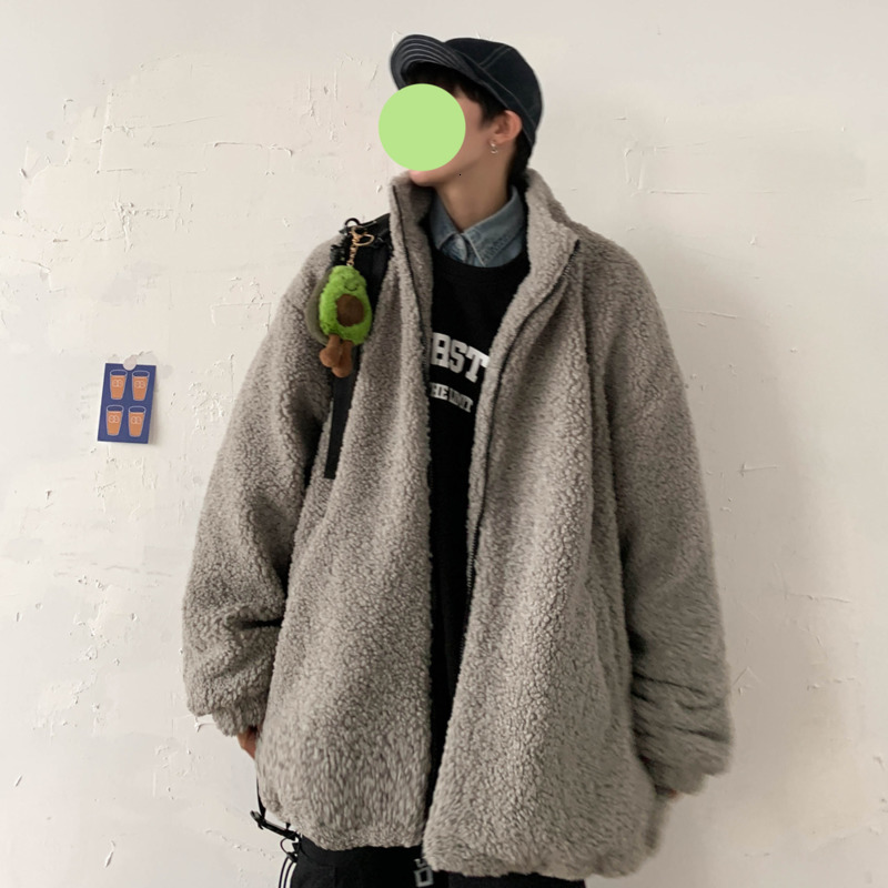 

2019 Winter New Korean Men's Plush Lapel Solid Color Thick Warm Warmth Harajuku Street Loose Casual Coat Jacket, Black