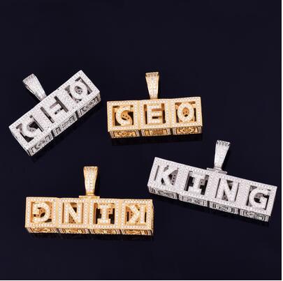 

Custom Name Necklace Hip Hop Jewelry Ice Out Personal Square Letter Pendant Men's Rock Street Necklace Dice Letter with rope chain