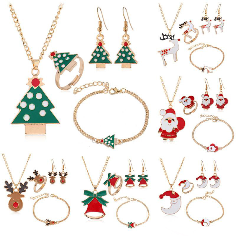 Funpa 4pcs Christmas Jewelry Set Decorative Bell Xmas Earrings With Bracelet Necklace For Women Girls Xmas Holiday Jewelry Gift Jewelry Sets