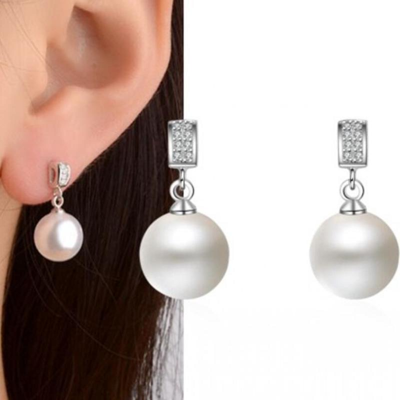 

Fashion zircon simple pearl short earrings ladies