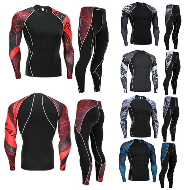 

Men's T-shirt pants T-shirt long-sleeved men's compression shirt fitness clothes bodybuilding Rashguard sports suit, 1-t shirt