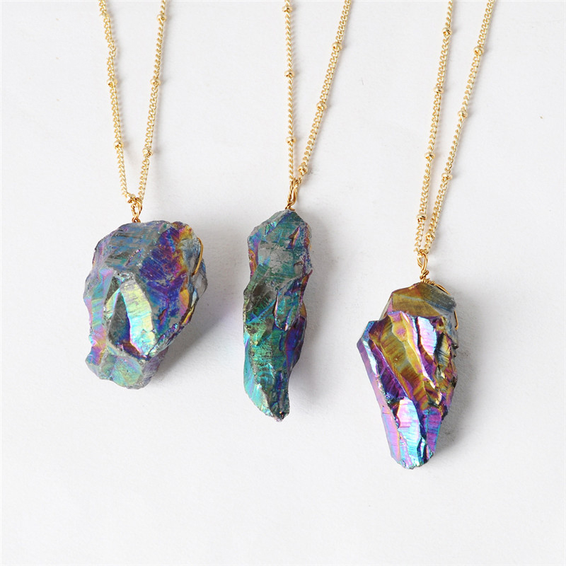 

New Natural Irregular Colorful Stone Pendant Necklace Sweater Chain Necklace Charm Jewelry Accessories For Women Girls Gift