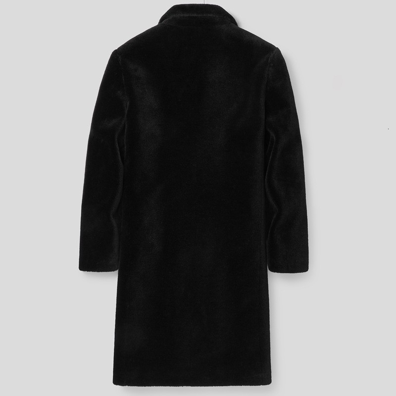 

Office Men Winter Double Breasted 100% Wool Jacket Business Slim Fit Fluffy Sheep Real Fur Mid Long Coat Lapel Collar Overcoat, Black