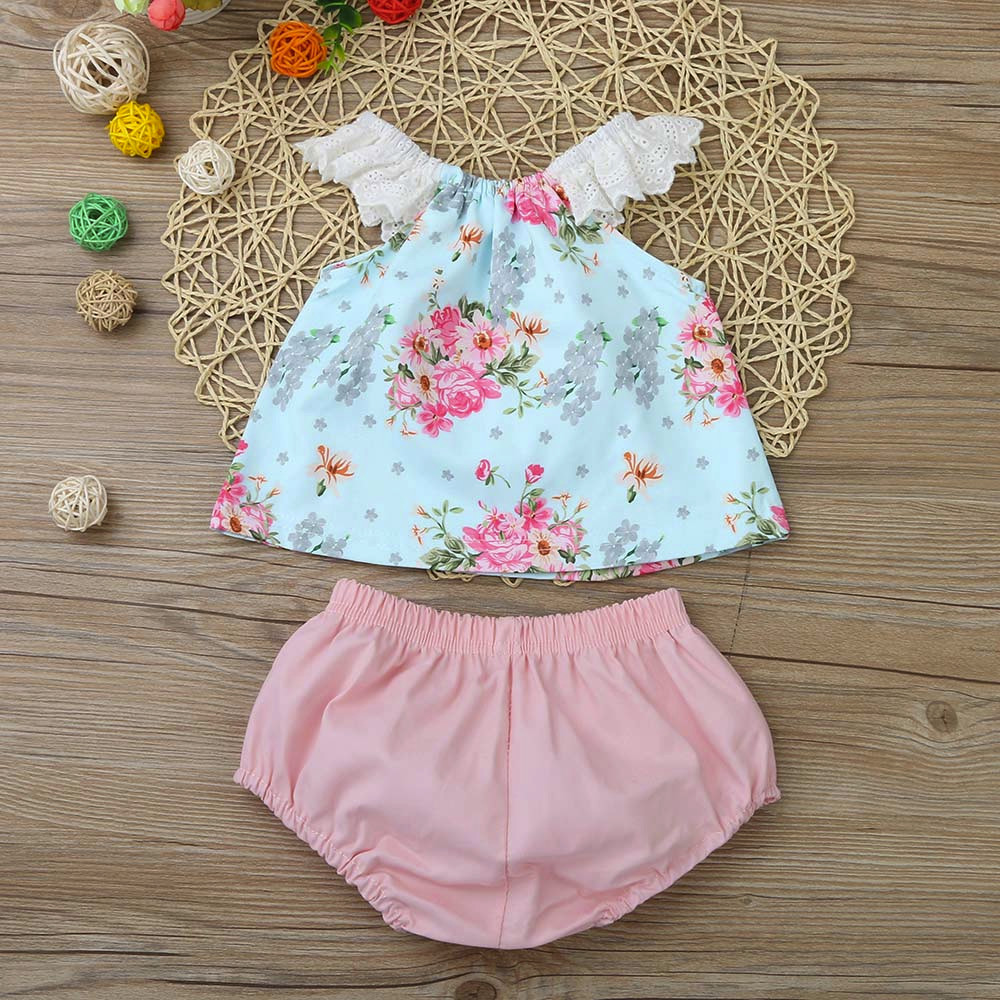 

Newborn baby clothes 2019 New Fashion Baby Toddler Girls Infant Baby Floral Lace Tops+Shorts Clothes Outfit Set Suit, Customize