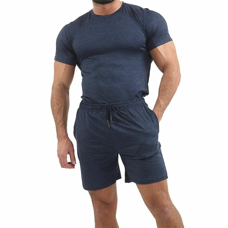 

2020 Gyms Workout Sporting Suit Mens 2 Pcs Clothing Set Tracksuit Two Piece Set For Men Clothing Sets Shorts and Tops Suit D30, Black