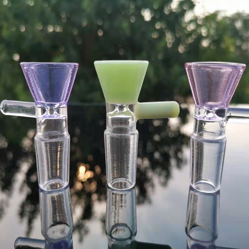 

Newest Colorful Portable Pyrex Glass Bong Bowl Handle 14mm 18mm Male Bubbler Joint Container Filter Tube Holder For Smoking Tool Hot Cake