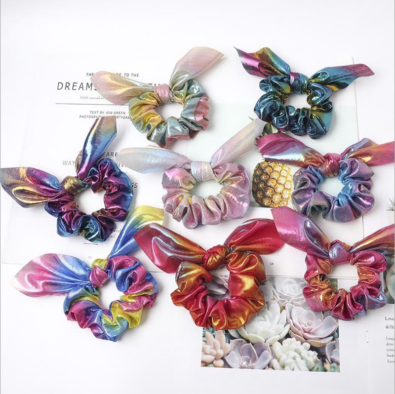 

Rabbit Ear Scrunchies Bronzing Hair Ring Ropes Bow Hair Hoop Headbands Colorful Hair Scarf Girls Hairband Accessories 8 Designs DW045, As pic