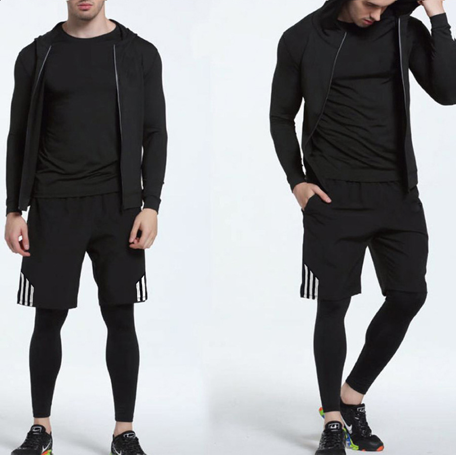 

Wholesale-Men's Tracksuit Sport Suit Gym Fitness Compression Clothing Running Jogging Sport Wear Exercise Workout Tights, 4 piece set