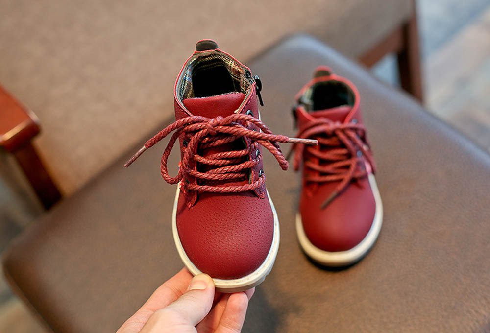 

Spring Fashion Children Leather Single Boots For Girls Boys Martin Boots Lace Up casual shoes kids boys