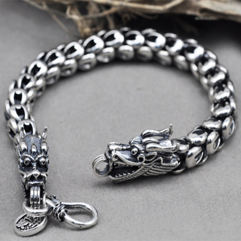 

49g 925 Sterling Silver Jewelry Bracelets for Men Vintage S925 Width 8mm Thai Silver Chain Charms Pride Bracelets & Bangles
