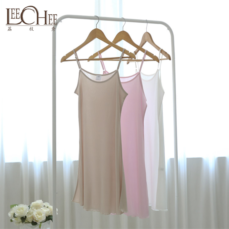 

New Summer women selling silk knit silk sling skirt petticoat bottom skirt nightdress dress LEECHEE Y001, Pink