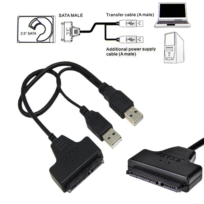 

50CM Cables 2.0 SATA 7+15Pin Dual USB Adapters Transferring Cable For 2.5 or 3 inch HDD Laptop Hard Disk Drive