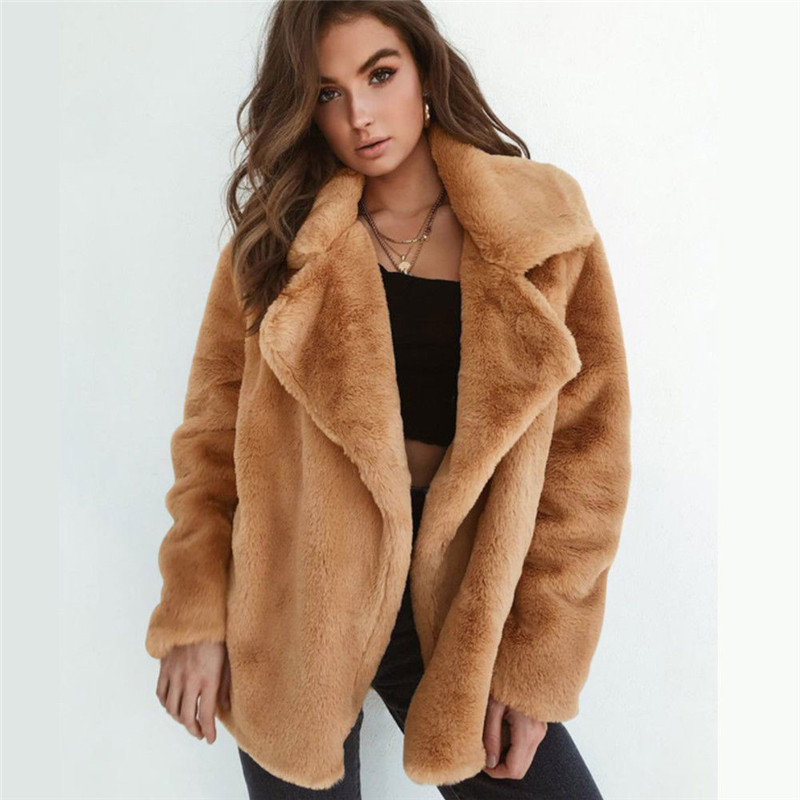 

Fashion Women Winter Warm Outwear Fluffy Long Sleeve Coat 2018 NEW Solid Open Stitch Cardigan Femme Thin Coats Jackets clothes, Black