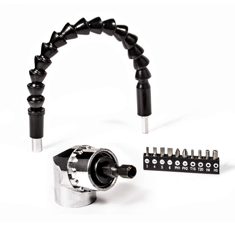 

Flexible shaft, 3 pieces Accessory set for screwdrivers, 295 mm Flexible shaft (1/4 inch, hexagonal handle) 105 degree angle scr