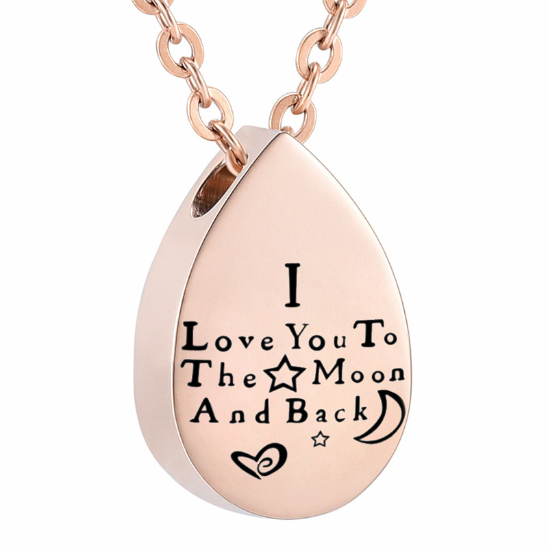 

Teardrop Charm & Carved Memorial Urn Necklace Stainless Steel Cremation Jewelry for Ashes for Pet/Human,I Love You to The Moon And Back