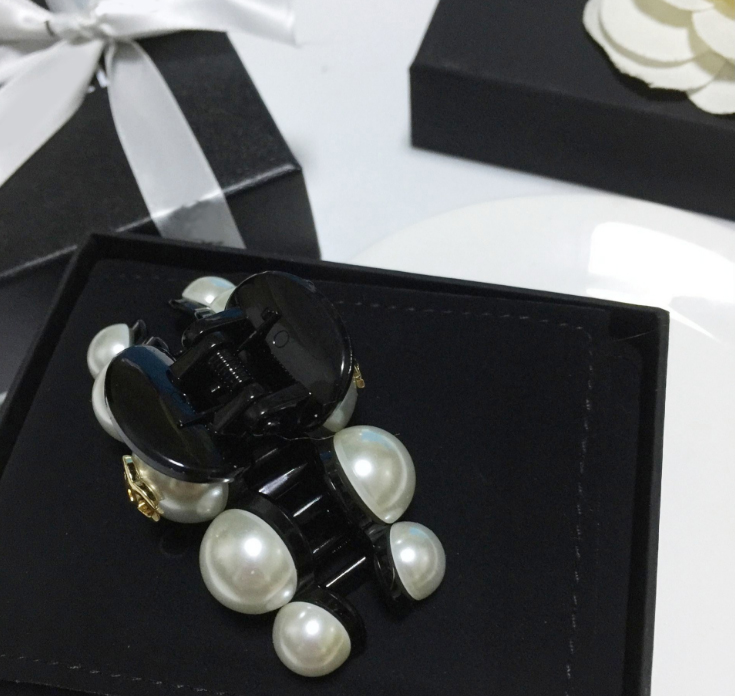 

357 7CM Fashion pearl hairpin claw clamp one word clip side clip headgear ornaments counter gift 4pcs/lot, Slivery;golden