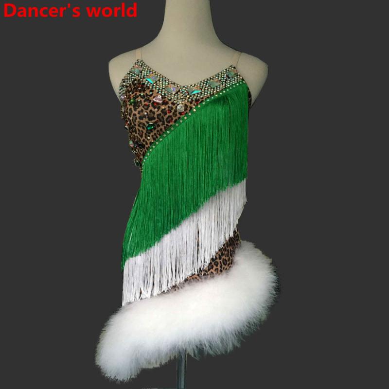 

Feather Fringes Skirt Women Harness Style Back Opening Latin Tango Ballroom Salsa Dance Dress Party Costume Tassel women Dresses, Black
